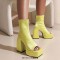 Square Open Toe Chunky Heels Back Zipper Ankle Highs Platforms Spring Summer Boots - Yellow Lycra