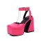 Square Toe Ankle Rhinestones Buckle Straps Chunky Heels Platforms Pumps - Rose Faux Leather