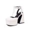 Square Toe Ankle Rhinestones Buckle Straps Chunky Heels Platforms Pumps - White Faux Leather