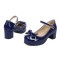 Round Toe Chunky Heels Butterfly Knot 
French Maid Mary Janes Pumps - Blue