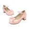 Round Toe Chunky Heels Butterfly Knot 
French Maid Mary Janes Pumps - Pink