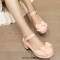 Round Toe Chunky Heels Butterfly Knot 
French Maid Mary Janes Pumps - Pink