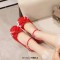 Round Toe Chunky Heels Butterfly Knot 
French Maid Mary Janes Pumps - Red