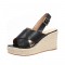 Peep Toe Platforms Back Buckle Straps Summer Wedges Sandals - Black