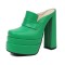 Round Toe Chunky Heels Platforms Matte Loafers Shaped Sandals - Green