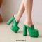 Round Toe Chunky Heels Platforms Matte Loafers Shaped Sandals - Green