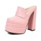 Round Toe Chunky Heels Platforms Matte Loafers Shaped Sandals - Pink