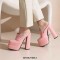 Round Toe Chunky Heels Platforms Matte Loafers Shaped Sandals - Green