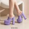 Round Toe Chunky Heels Platforms Matte Loafers Shaped Sandals - Green
