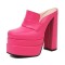 Round Toe Chunky Heels Platforms Matte Loafers Shaped Sandals - Rose