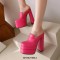 Round Toe Chunky Heels Platforms Matte Loafers Shaped Sandals - Green