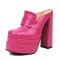Round Toe Chunky Heels Platforms Crocodile Pattern Loafers Shaped Sandals - Fuchsia
