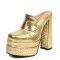 Round Toe Chunky Heels Platforms Crocodile Pattern Loafers Shaped Sandals - Gold