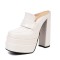 Round Toe Chunky Heels Platforms Crocodile Pattern Loafers Shaped Sandals - Ivory