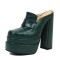 Round Toe Chunky Heels Platforms Crocodile Pattern Loafers Shaped Sandals - Olive