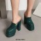 Round Toe Chunky Heels Platforms Crocodile Pattern Loafers Shaped Sandals - Black
