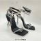 Square Open Toe  Jelly Heart Heels Bling Chain Rhinestones Gladiator Sandals - Black Flock