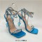 Square Open Toe  Jelly Heart Heels Bling Chain Rhinestones Gladiator Sandals - Blue Flock
