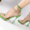 Square Open Toe  Jelly Heart Heels Bling Chain Rhinestones Gladiator Sandals - Green Flock