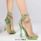 Square Open Toe  Jelly Heart Heels Bling Chain Rhinestones Gladiator Sandals - Green Flock