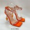 Square Open Toe  Jelly Heart Heels Bling Chain Rhinestones Gladiator Sandals - Orange Flock