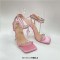 Square Open Toe  Jelly Heart Heels Bling Chain Rhinestones Gladiator Sandals - Pink Flock