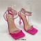 Square Open Toe  Jelly Heart Heels Bling Chain Rhinestones Gladiator Sandals - Rose Flock
