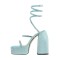 Square Open Toe Chunky Heels Ankle Straps Rhinestones Platforms Summer Party Sandals - Light Blue