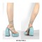 Square Open Toe Chunky Heels Ankle Straps Rhinestones Platforms Summer Party Sandals - Light Blue