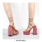 Square Open Toe Chunky Heels Ankle Straps Rhinestones Platforms Summer Party Sandals - Red
