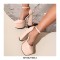 Round Toe Ankle Buckle Straps Chunky Heels Platforms Dorsay Dance Pumps - Apricot