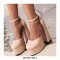 Round Toe Ankle Buckle Straps Chunky Heels Platforms Dorsay Dance Pumps - Apricot