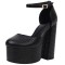 Round Toe Ankle Buckle Straps Chunky Heels Platforms Dorsay Dance Pumps - Black