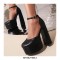 Round Toe Ankle Buckle Straps Chunky Heels Platforms Dorsay Dance Pumps - Black