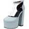 Round Toe Ankle Buckle Straps Chunky Heels Platforms Dorsay Dance Pumps - Blue