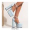 Round Toe Ankle Buckle Straps Chunky Heels Platforms Dorsay Dance Pumps - Blue