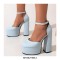 Round Toe Ankle Buckle Straps Chunky Heels Platforms Dorsay Dance Pumps - Blue
