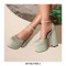 Round Toe Ankle Buckle Straps Chunky Heels Platforms Dorsay Dance Pumps - Green