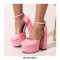 Round Toe Ankle Buckle Straps Chunky Heels Platforms Dorsay Dance Pumps - Pink