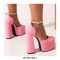 Round Toe Ankle Buckle Straps Chunky Heels Platforms Dorsay Dance Pumps - Pink