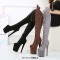 Peep Toe Stiletto Heels Lace Up Platforms Thigh Highs Boots - Gray  Suede