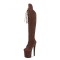 Peep Toe Stiletto Heels Lace Up Platforms Thigh Highs Boots - Brown Suede