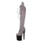 Peep Toe Stiletto Heels Lace Up Platforms Thigh Highs Boots - Gray Black Suede