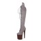 Peep Toe Stiletto Heels Lace Up Platforms Thigh Highs Boots - Gray Brown Suede