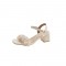 Square Chunky Heels Peep Toe Ankle Straps Sandals - Beige