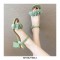 Square Chunky Heels Peep Toe Ankle Straps Sandals - Green