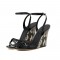 Wedges Heels Peep Toe Ankle Straps Snake Printed Party Sandals - Black