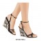 Wedges Heels Peep Toe Ankle Straps Snake Printed Party Sandals - Black