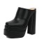 Round Toe Chunky Heels Platforms Matte Sandals - Black