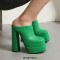 Round Toe Chunky Heels Platforms Matte Sandals - Black